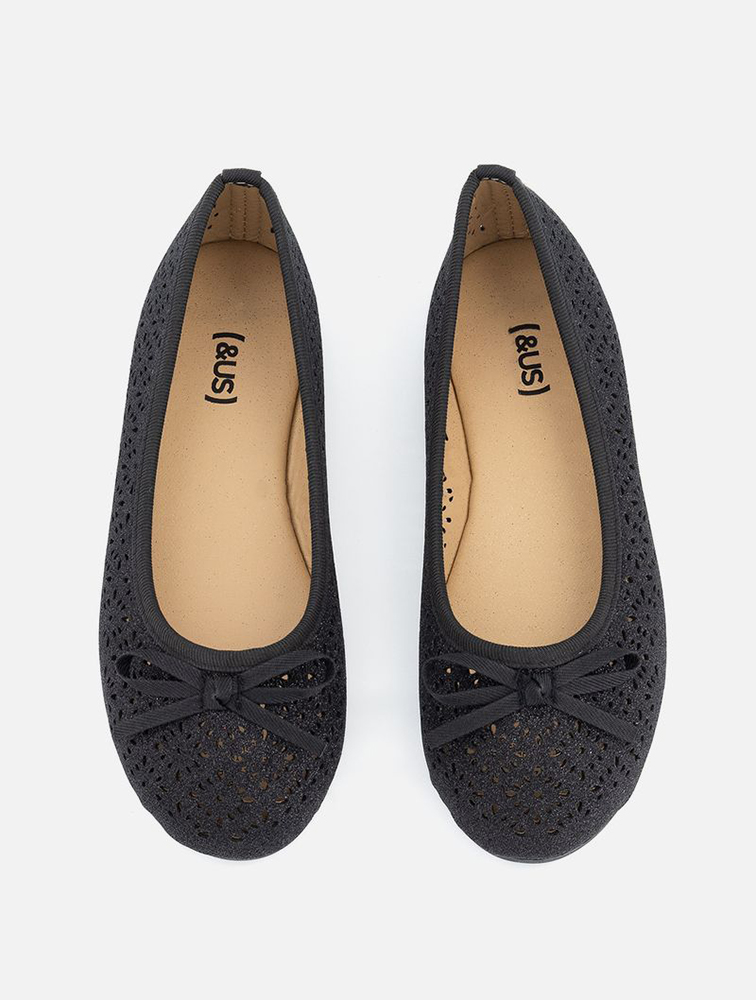 MyRunway Shop Woolworths Girls Black Glitter Cutout Bow Pumps for